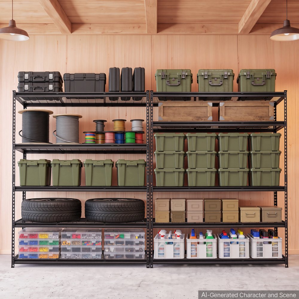 VEVOR Storage Shelves, 5-Tier 1361 kg Garage Shelving 153 x 61.2 x 195.8 cm, for Garage, Basement, Warehouse, Workshop, Heavy-Duty Metal Stable Construction, Adjustable Wire Racks, with Gloves, Black