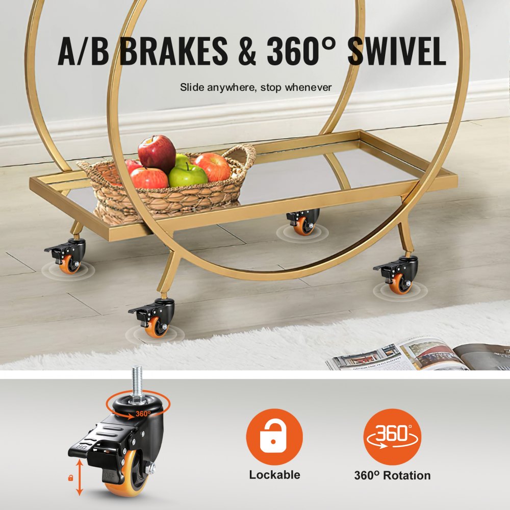 VEVOR Caster Wheels, 3 inch, Set of 4, 150 lbs Capacity, Threaded Stem Casters with Security Dual Locking A/B Brake, Heavy Duty Industrial Casters, No Noise Swivel Caster Wheels for Cart, Furniture