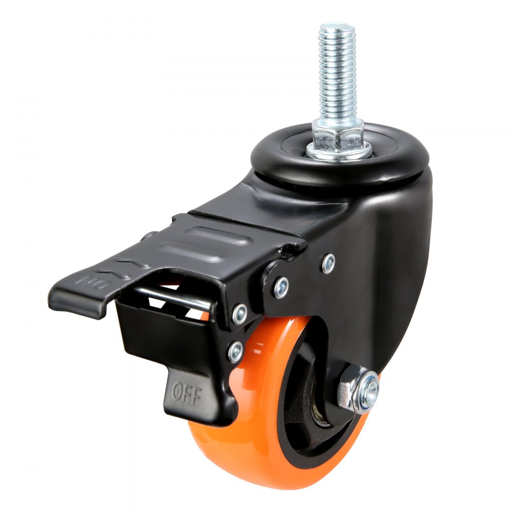 VEVOR Caster Wheels, 76.2 mm, Set of 4, 68 kg Capacity, Threaded Stem Casters with Security Dual Locking A/B Brake, Heavy Duty Industrial Casters, No Noise Swivel Caster Wheels for Cart, Furniture