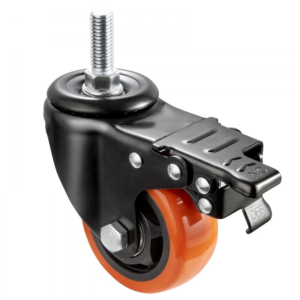 VEVOR Caster Wheels, 76.2 mm, Set of 4, 68 kg Capacity, Threaded Stem Casters with Security Dual Locking A/B Brake, Heavy Duty Industrial Casters, No Noise Swivel Caster Wheels for Cart, Furniture