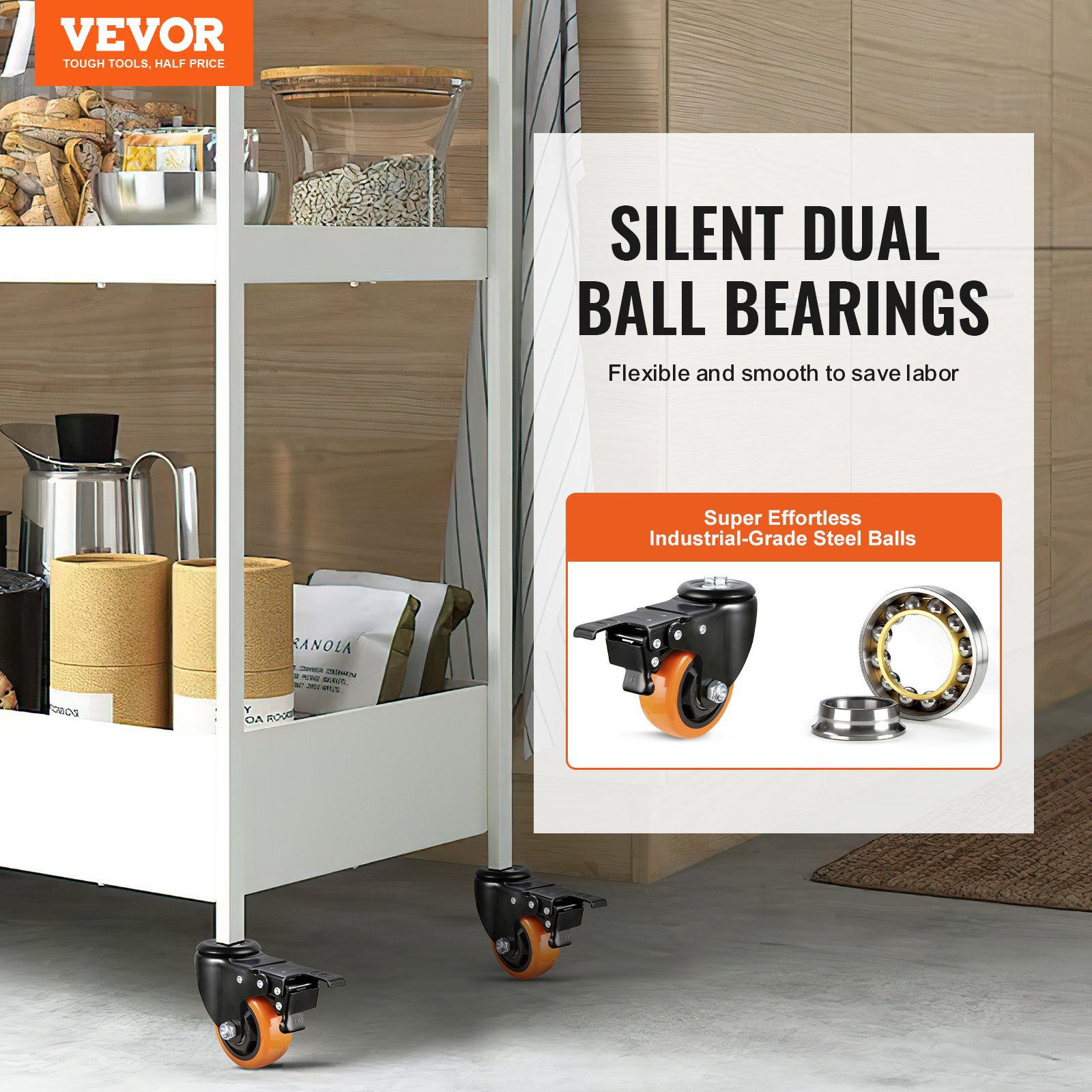VEVOR Caster Wheels, 3 inch, Set of 4, 150 lbs Capacity, Threaded Stem Casters with Security Dual Locking A/B Brake, Heavy Duty Industrial Casters, No Noise Swivel Caster Wheels for Cart, Furniture