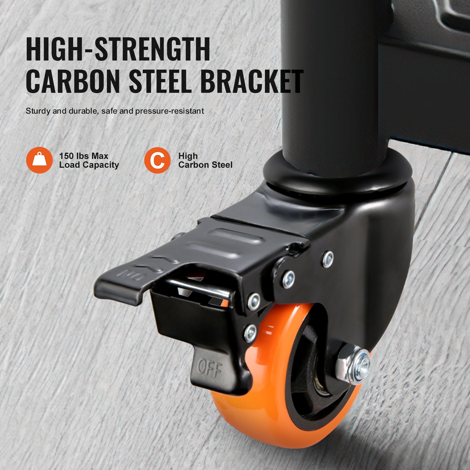 VEVOR Caster Wheels, 3 inch, Set of 4, 150 lbs Capacity, Threaded Stem Casters with Security Dual Locking A/B Brake, Heavy Duty Industrial Casters, No Noise Swivel Caster Wheels for Cart, Furniture