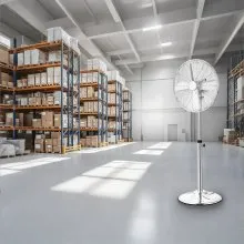 VEVOR Industrial Pedestal Fan, 16 Inch 75-Degree Oscillating Fan, Height Adjustable Standing Fans with 3 Adjustable Speeds, High Power Floor Fans for Office, Silver