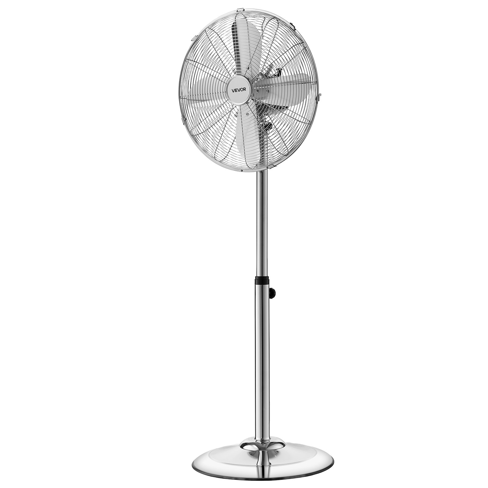 VEVOR 16-Inch High Velocity Pedestal Fan, 1450 CFM Industrial Standing Floor Fan with Handle, 75° Oscillating, 3-Speed Adjustable Height, Metal Made for Commercial, Garage, Workshop, Home, Silver