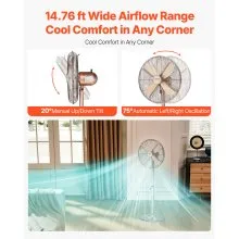 16" Industrial Pedestal Fan 3-Speed Oscillating Fan Height Adjustable Copper