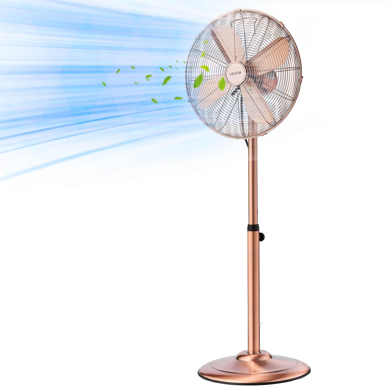 VEVOR 16-Inch High Velocity Pedestal Fan, 1450 CFM Industrial Standing Floor Fan with Handle, 75° Oscillating, 3-Speed Adjustable Height, Metal Made for Commercial, Garage, Workshop, Home, Copper