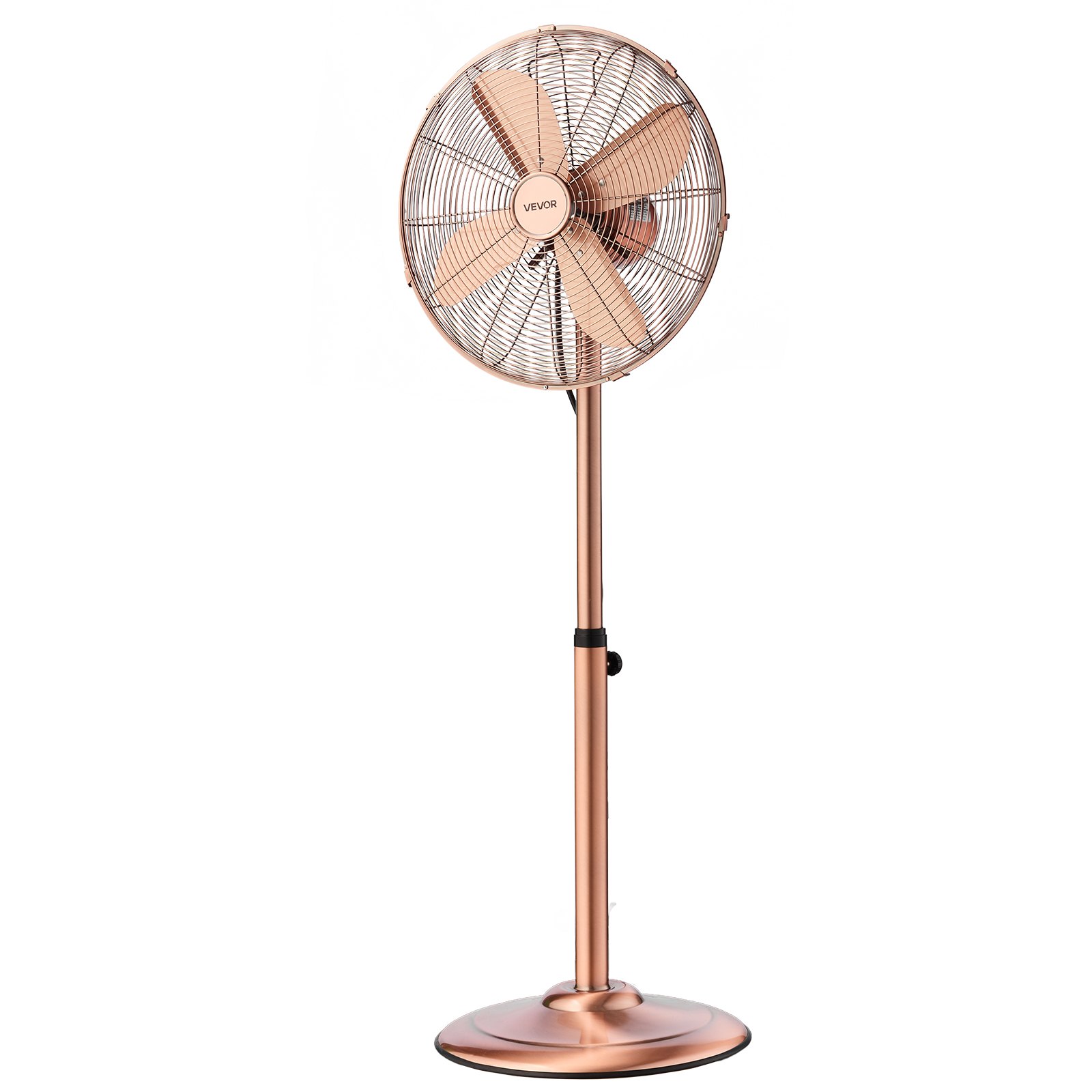 VEVOR 16-Inch High Velocity Pedestal Fan, 1450 CFM Industrial Standing Floor Fan with Handle, 75° Oscillating, 3-Speed Adjustable Height, Metal Made for Commercial, Garage, Workshop, Home, Copper