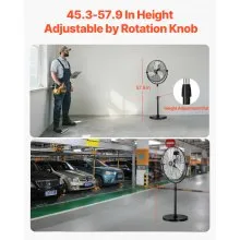 18" Industrial Pedestal Fan 3-Speed Fan 45.3 to 57.9 Inch Height Adjustable