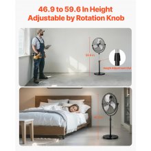 20" Industrial Pedestal Fan 3-Speed Fan 46.9 to 59.6 Inch Height Adjustable