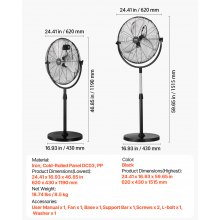 20" Industrial Pedestal Fan 3-Speed Fan 46.9 to 59.6 Inch Height Adjustable