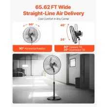 20" Industrial Pedestal Fan 3-Speed Oscillating Fan with Adjustable Height
