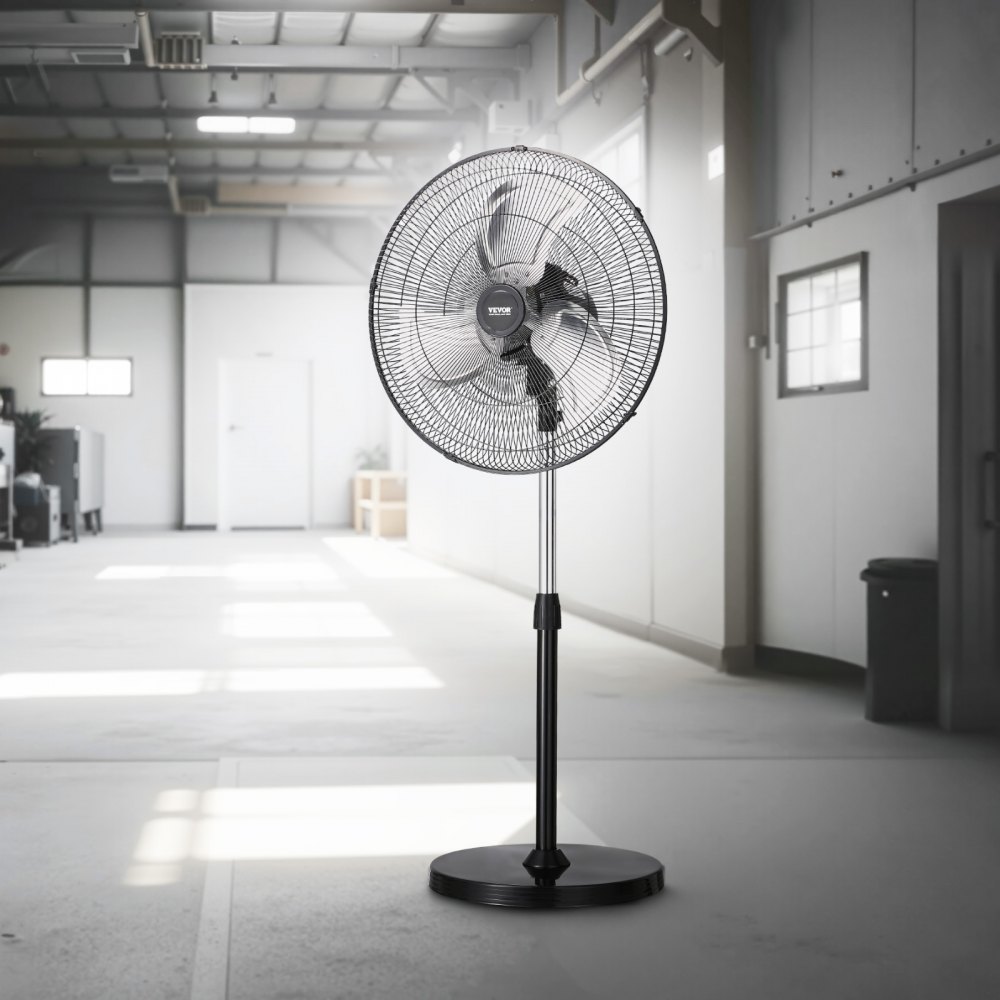VEVOR Industrial Pedestal Fan, 20 Inch 90-Degree Oscillating Fan, Height Adjustable Standing Fans with 3 Adjustable Speeds, High Power Floor Fans for Bedroom, Living Room, Home, Office, Black
