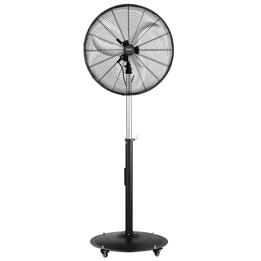 VEVOR 24-Inch High Velocity Pedestal Fan, 6800 CFM Industrial Standing Floor Fan with 85° Oscillating, 3-Speed Adjustable Height, IP44 Waterproof, Carbon Steel for Commercial, Garage, Workshop, Black