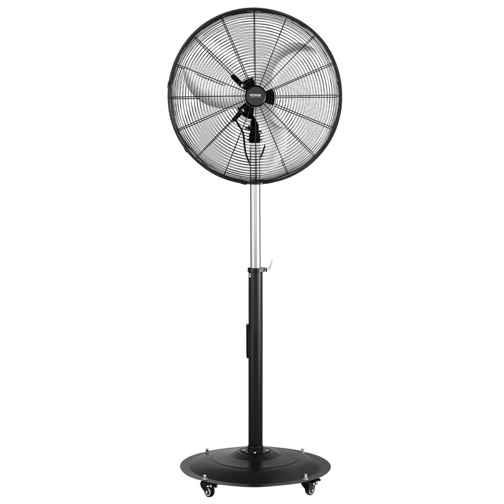 VEVOR 24-Inch High Velocity Pedestal Fan, 6800 CFM Industrial Standing Floor Fan with 85° Oscillating, 3-Speed Adjustable Height, IP44 Waterproof, Carbon Steel for Commercial, Garage, Workshop, Black