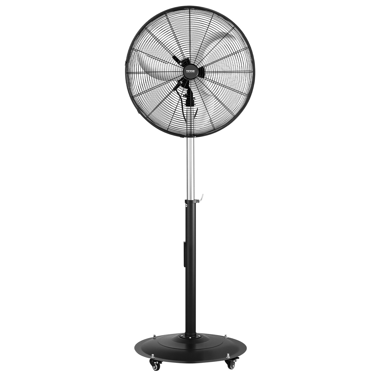 VEVOR 24-Inch High Velocity Pedestal Fan, 6800 CFM Industrial Standing Floor Fan with 85° Oscillating, 3-Speed Adjustable Height, IP44 Waterproof, Carbon Steel for Commercial, Garage, Workshop, Black
