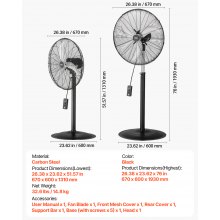 24" Industrial Pedestal Fan 3-Speed Oscillating Fan with Adjustable Height