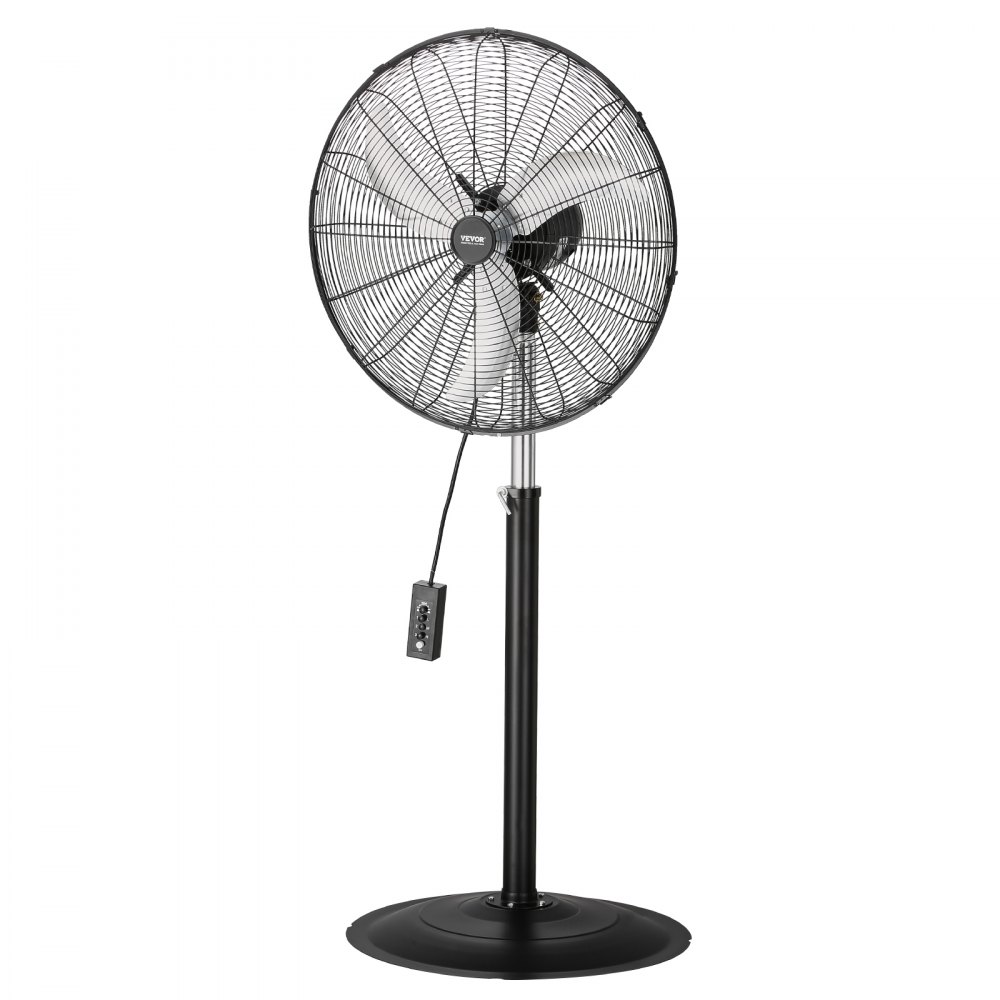 VEVOR Industrial Pedestal Fan, 24 Inch 85-Degree Oscillating Fan, Height Adjustable Standing Fans with 3 Adjustable Speeds, High Power Floor Fans for Bedroom, Living Room, Home, Office, Black