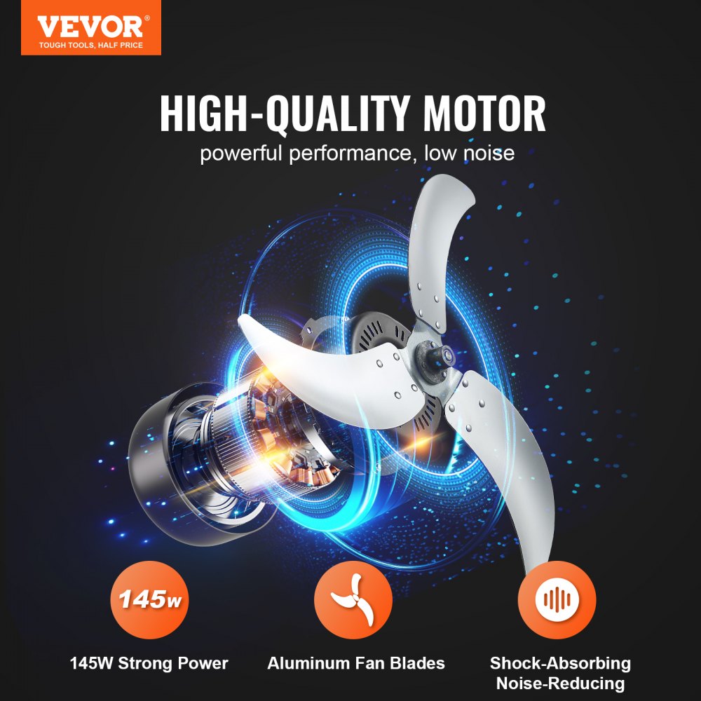 Ventilador de tambor VEVOR de 24 pulgadas, ventilador industrial de alta velocidad para taller, uso comercial intensivo, 3 velocidades, 8600 CFM, inclinación ajustable de 360°, temporizador de 0 a 2 h, ventilador de piso industrial para almacén, taller, fábrica y sótano.