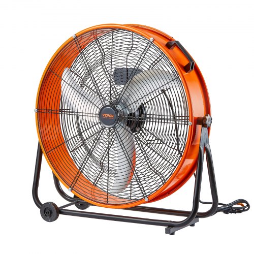 VEVOR Drum Fan, 24 Inch High Velocity Industrial Shop Fan, Heavy Duty Commercial Use 3-Speed 8600CFM, 360°Adjustable Tilting Industrial Floor Fan for Warehouse,Workshop,Factory, Basement