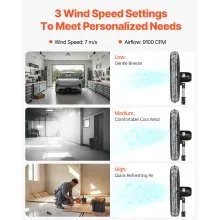 VEVOR Industrial Pedestal Fan, 30 Inch 85-Degree Oscillating Fan, Height Adjustable Standing Fans with 3 Adjustable Speeds, High Power Fans for Warehouse,Garage,Commercial, Black