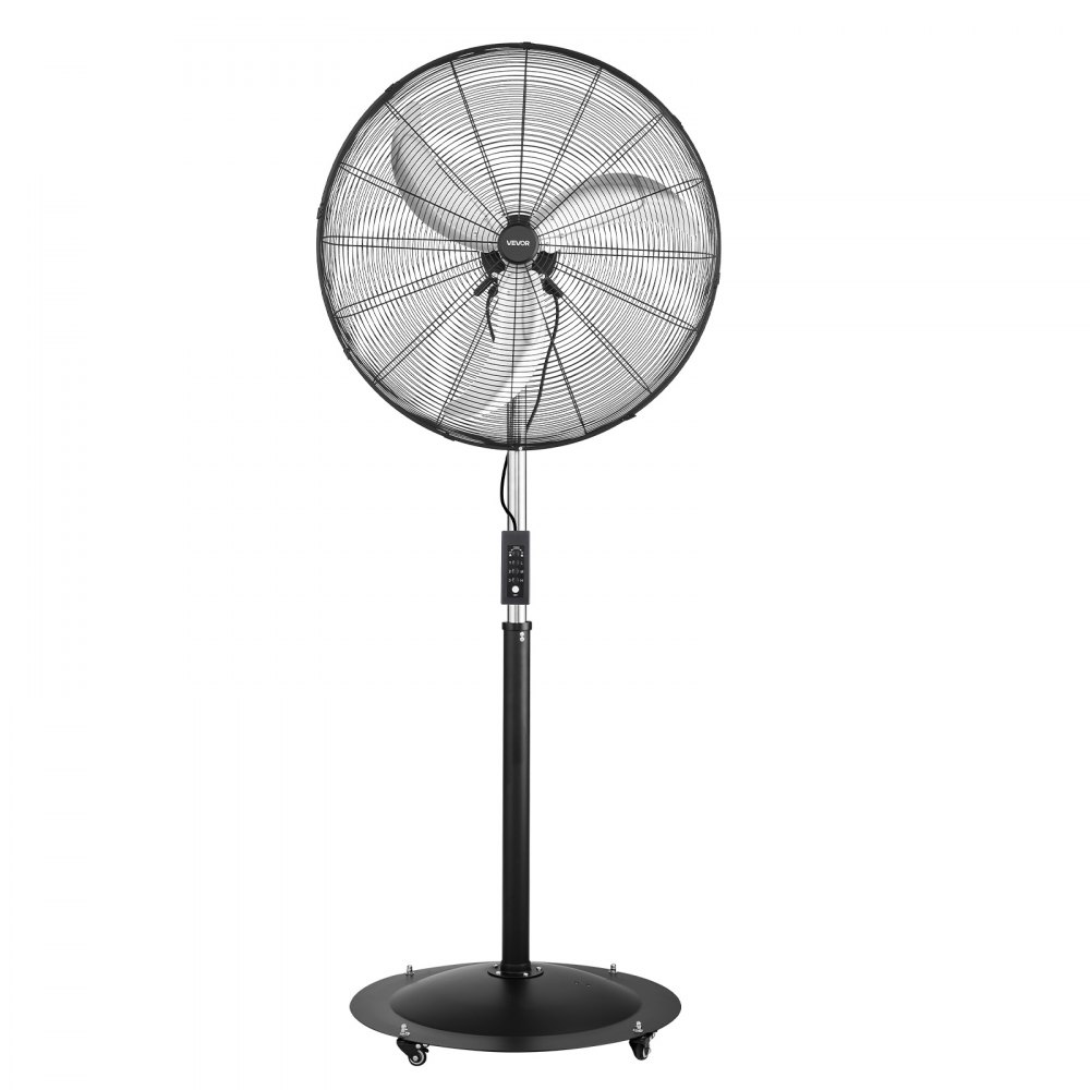 VEVOR 30-Inch High Velocity Pedestal Fan, 9100 CFM Industrial Standing Floor Fan with 85° Oscillating, 3-Speed Adjustable Height, IP44 Waterproof, Carbon Steel for Commercial, Garage, Workshop, Black