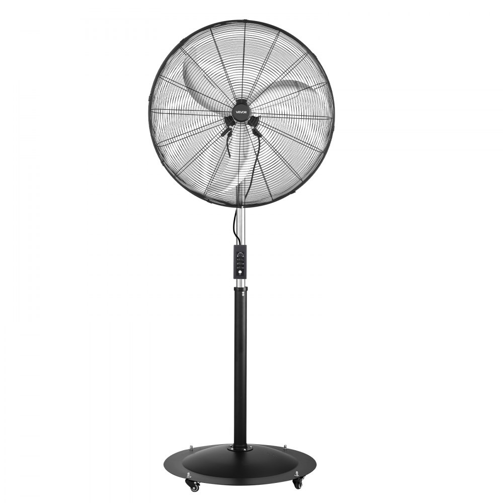 VEVOR 30-Inch High Velocity Pedestal Fan, 9100 CFM Industrial Standing Floor Fan with 85° Oscillating, 3-Speed Adjustable Height, IP44 Waterproof, Carbon Steel for Commercial, Garage, Workshop, Black