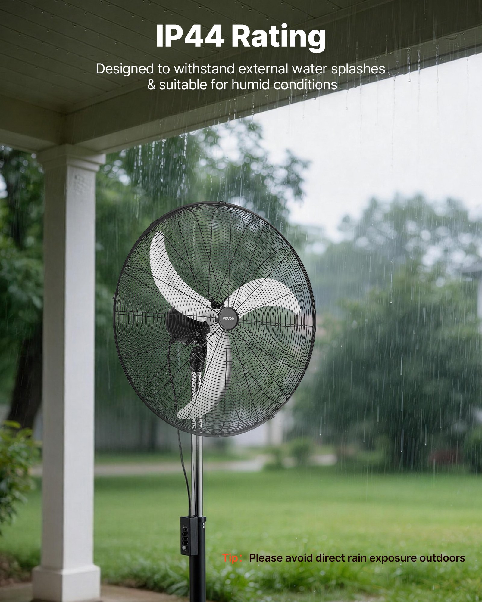 VEVOR 30-Inch High Velocity Pedestal Fan, 9100 CFM Industrial Standing Floor Fan with 85° Oscillating, 3-Speed Adjustable Height, IP44 Waterproof, Carbon Steel for Commercial, Garage, Workshop, Black