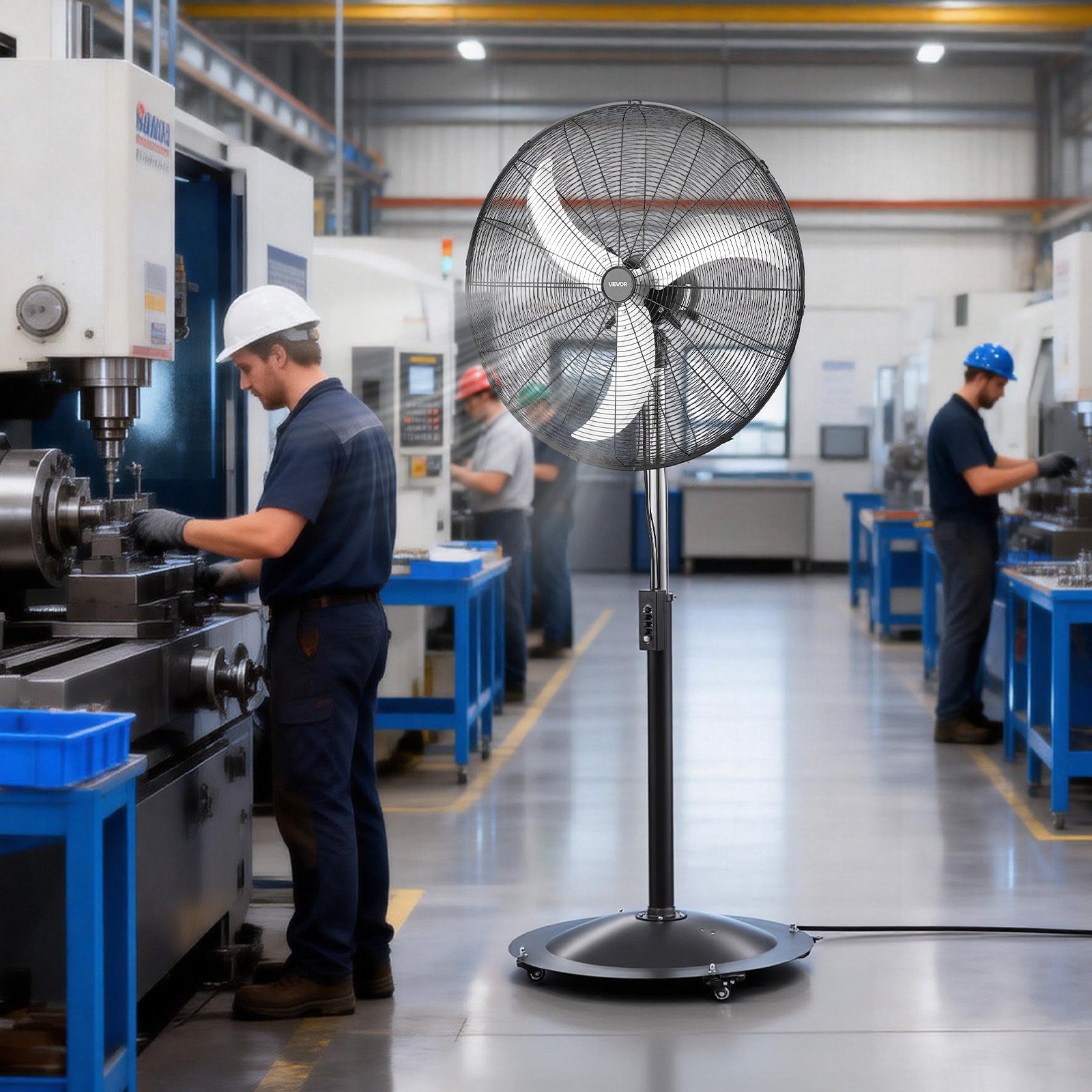 VEVOR 30-Inch High Velocity Pedestal Fan, 9100 CFM Industrial Standing Floor Fan with 85° Oscillating, 3-Speed Adjustable Height, IP44 Waterproof, Carbon Steel for Commercial, Garage, Workshop, Black
