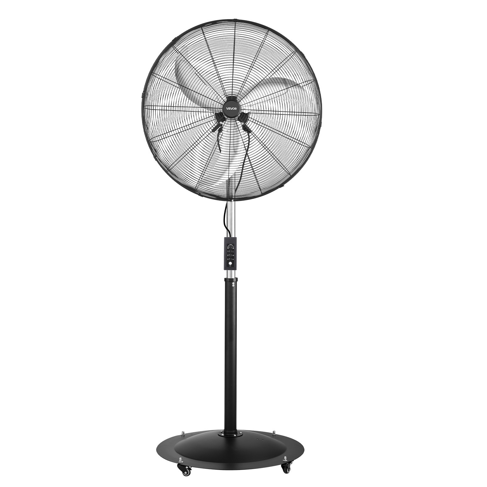 VEVOR 30-Inch High Velocity Pedestal Fan, 9100 CFM Industrial Standing Floor Fan with 85° Oscillating, 3-Speed Adjustable Height, IP44 Waterproof, Carbon Steel for Commercial, Garage, Workshop, Black