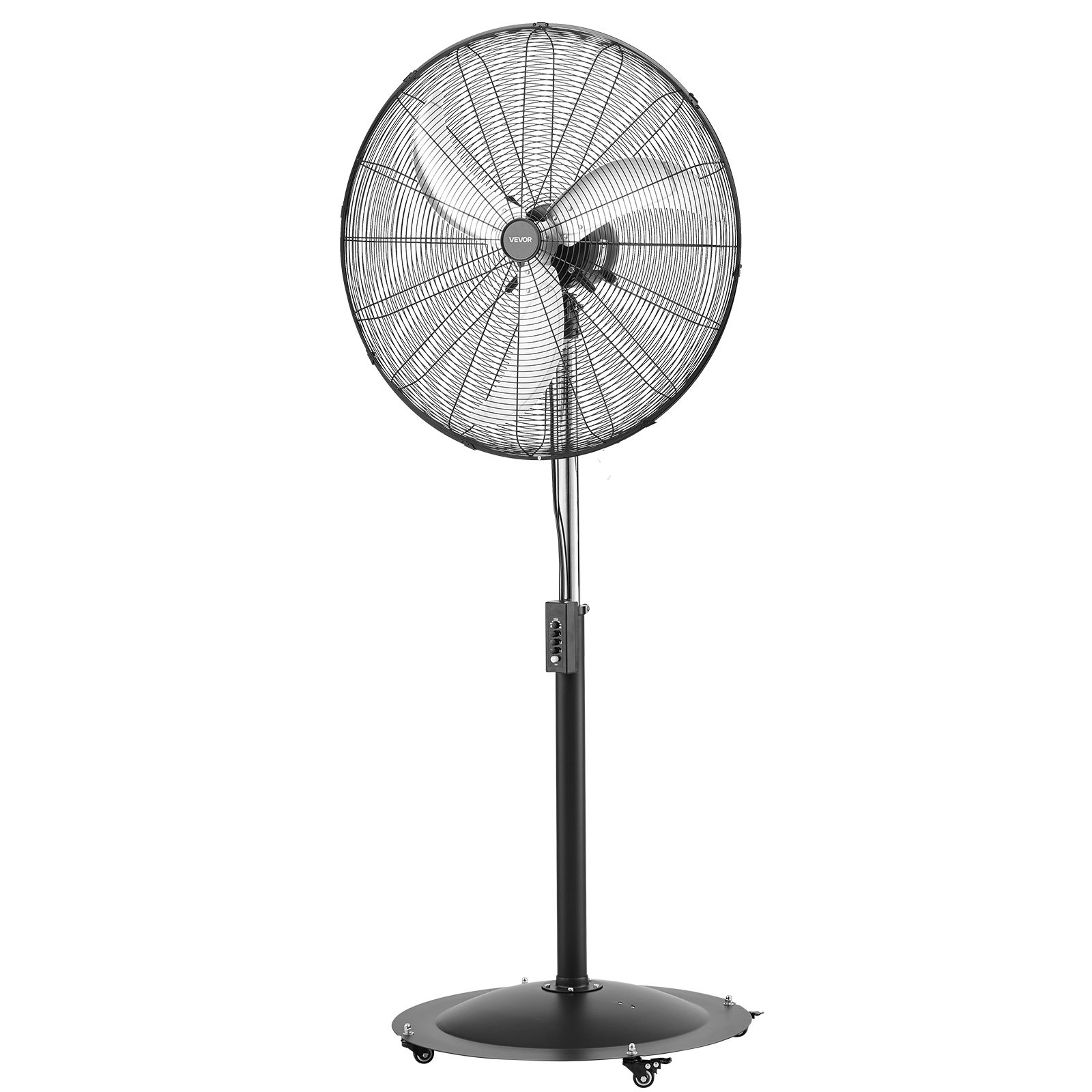 VEVOR 30-Inch High Velocity Pedestal Fan, 9100 CFM Industrial Standing Floor Fan with 85° Oscillating, 3-Speed Adjustable Height, IP44 Waterproof, Carbon Steel for Commercial, Garage, Workshop, Black