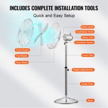 16 Inch Industrial Pedestal Fan Oscillating Standing Adjust Speeds for Bedroom