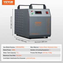 VEVOR Refroidisseur d'eau industriel, CW-3000(PRO), système de refroidissement de refroidisseur d'eau industriel refroidi par air de 150 W avec capacité de réservoir d'eau de 12 L, débit maximum de 18 L/min, pour machine de refroidissement de machine de gravure laser
