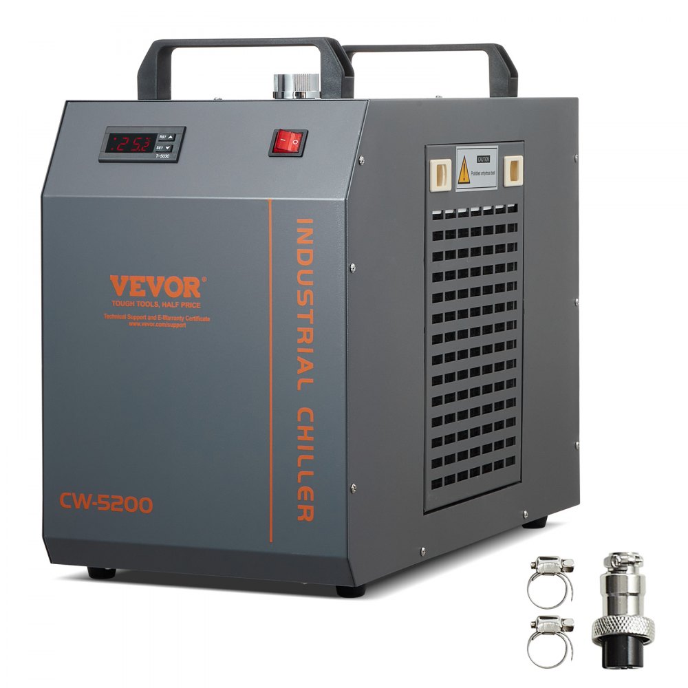 VEVOR Industrial Water Chiller, CW-5200, Industrial Water Cooler Cooling System with Built-in Compressor 7L Water Tank Capacity 13 L/min Max Flow Rate, for CO2 Laser Engraving Machine Cooling Machine