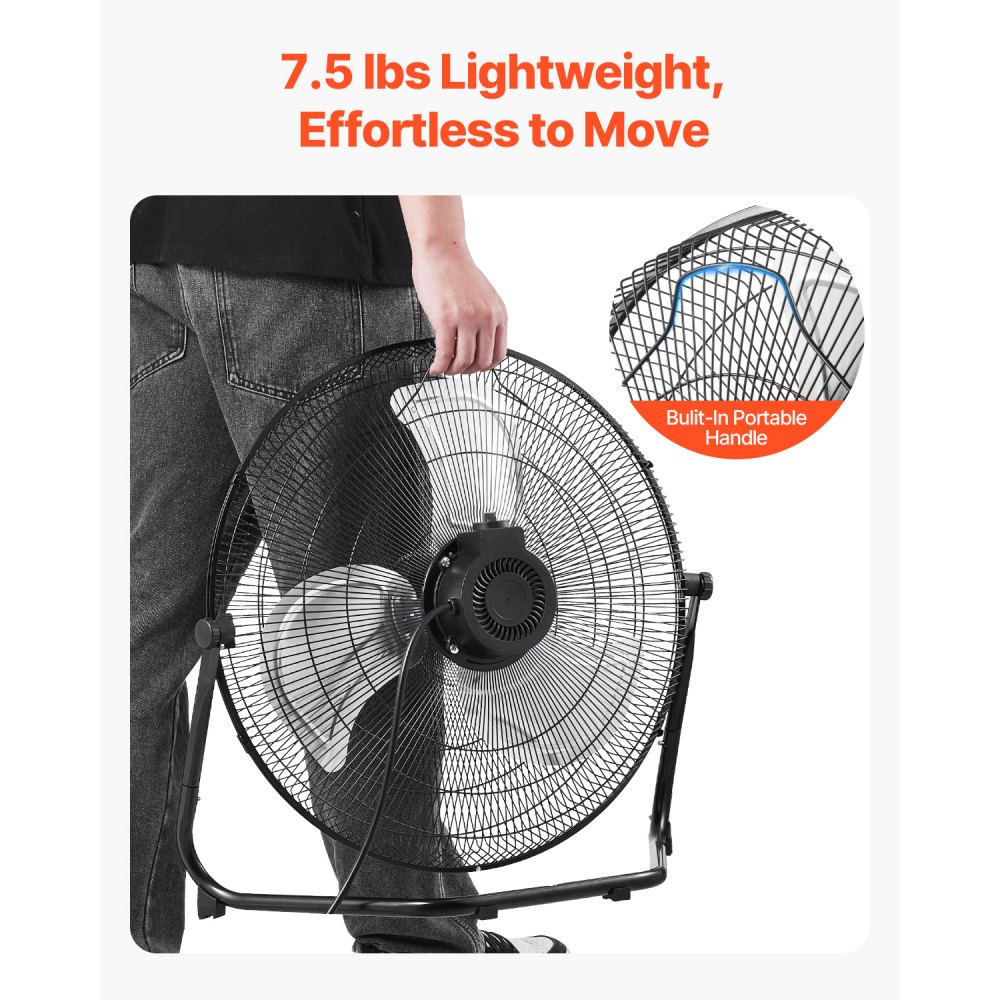 VEVOR Floor Fan, 3 Speeds High Velocity Heavy Duty 18 Inch Industrial Fan, 4000 CFM 360° Adjustable Tilt 19.69 ft/sec Airflow Large Metal Fan, for Home, Gym, Office, Garage, Commercial Shop & Bedroom