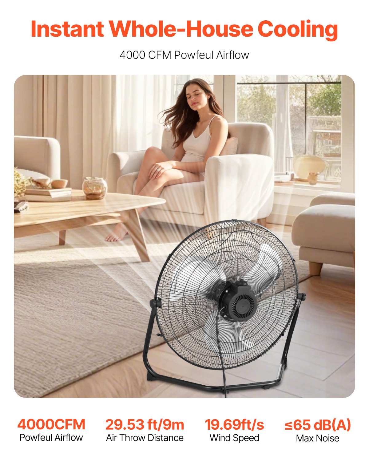 VEVOR Floor Fan, 3 Speeds High Velocity Heavy Duty 18 Inch Industrial Fan, 4000 CFM 360° Adjustable Tilt 19.69 ft/sec Airflow Large Metal Fan, for Home, Gym, Office, Garage, Commercial Shop & Bedroom