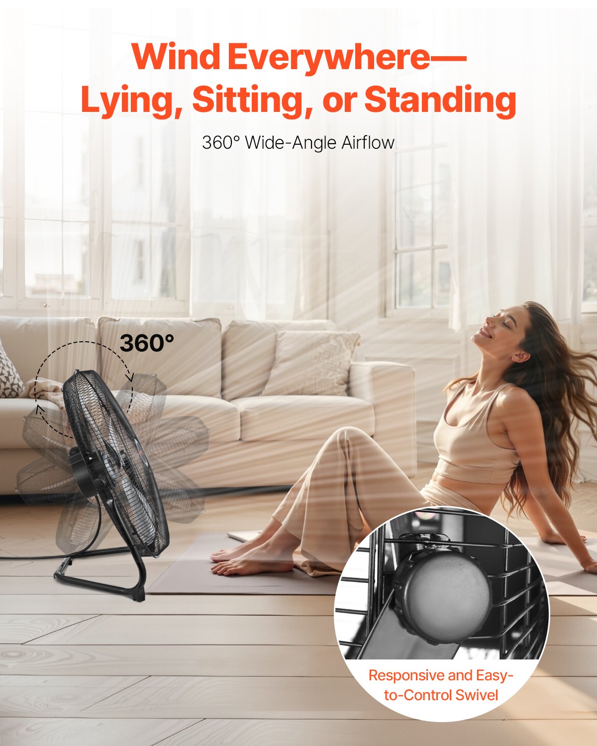 VEVOR Floor Fan, 3 Speeds High Velocity Heavy Duty 18 Inch Industrial Fan, 4000 CFM 360° Adjustable Tilt 19.69 ft/sec Airflow Large Metal Fan, for Home, Gym, Office, Garage, Commercial Shop & Bedroom
