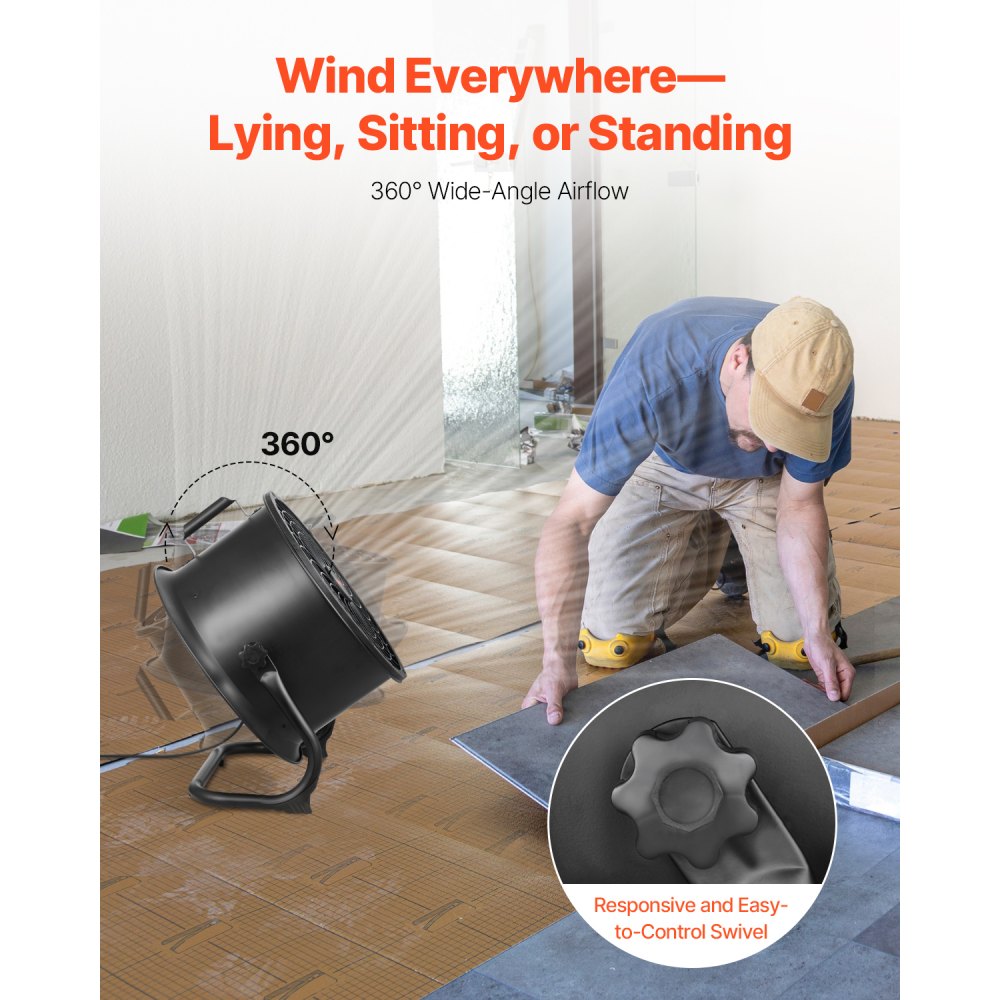VEVOR Floor Fan, 3 Speeds High Velocity Heavy Duty 14 Inch Industrial Fan, 2520 CFM 360° Adjustable Tilt 23.62 ft/sec Airflow Large Metal Fan, for Home, Gym, Office, Garage, Commercial Shop & Bedroom
