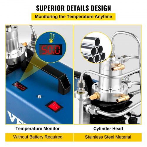 VEVOR High Pressure Compressor, 4500PSI/30MPA/300BAR High Pressure Air Compressor, 1800W 220V Manual Stop Air Rifle Compressor Suitable for Paintball Air Rifle, PCP Rifle, Air Pistol, Diving Bottle