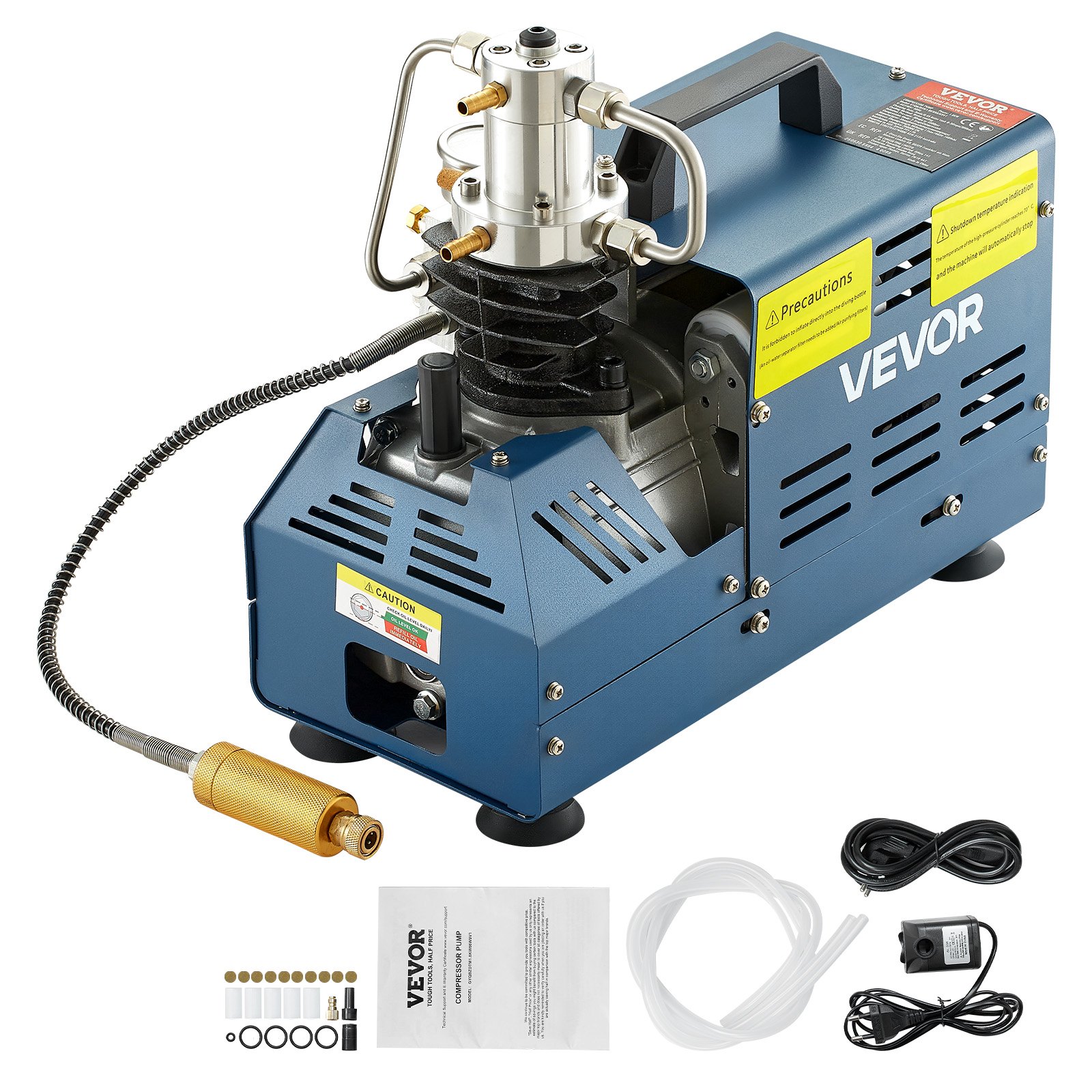 VEVOR High Pressure Compressor, 4500PSI/30MPA/300BAR High Pressure Air Compressor, 1800W 220V Manual Stop Air Rifle Compressor Suitable for Paintball Air Rifle, PCP Rifle, Air Pistol, Diving Bottle