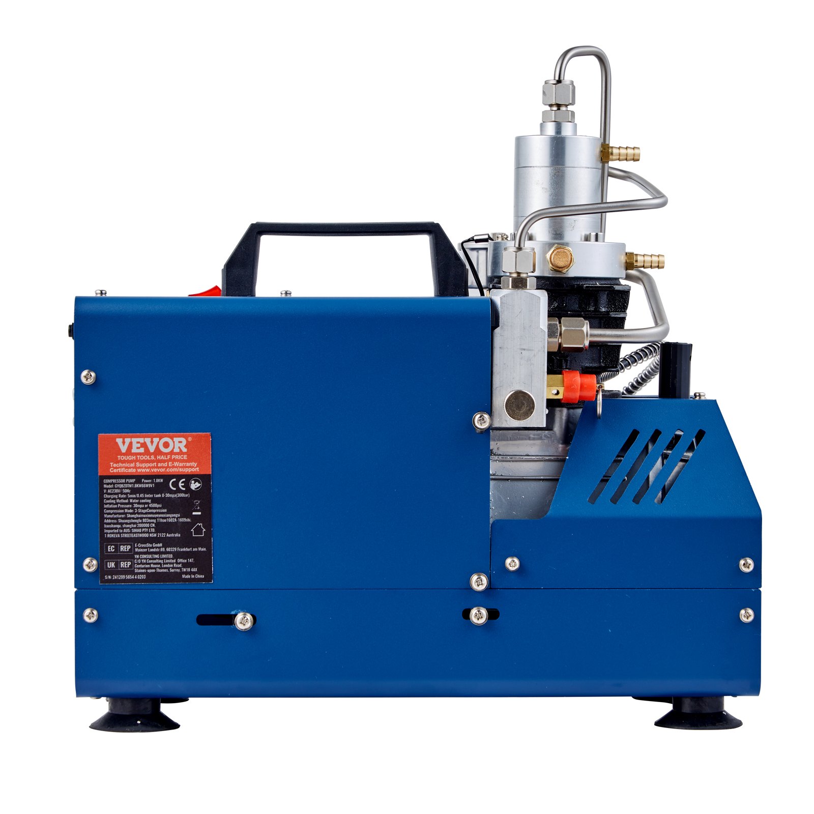 VEVOR High Pressure Compressor, 4500PSI/30MPA/300BAR High Pressure Air Compressor, 1800W 110V Manual Stop Air Rifle Compressor Suitable for Paintball Air Rifle, PCP Rifle, Air Pistol, Diving Bottle