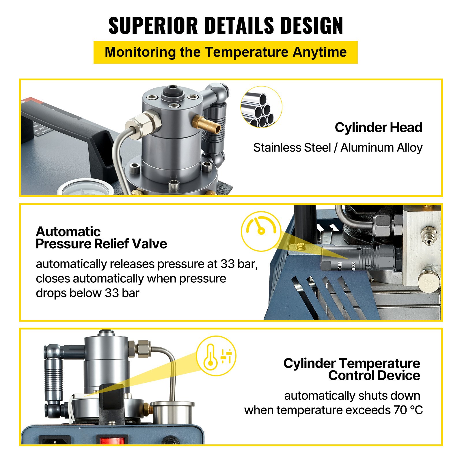 Compresor de înaltă presiune VEVOR, compresor de aer de înaltă presiune 4500PSI/30MPA/300BAR, compresor de pușcă cu aer comprimat cu oprire automată de 1800W 220V, potrivit pentru pușcă cu aer comprimat de paintball, pușcă PCP, pistol cu ​​aer comprimat, butelie de scufundări
