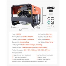 VEVOR PCP Air Compressor 4500PSI 2-Cylinder Scuba Tank Air Compressor Auto-Stop