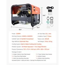 VEVOR PCP Air Compressor 4500PSI 2-Cylinder Scuba Tank Air Compressor Auto-Stop