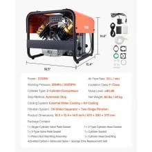 VEVOR PCP Air Compressor 4500PSI/30Mpa 2-Cylinder Scuba Diving Tank Compressor