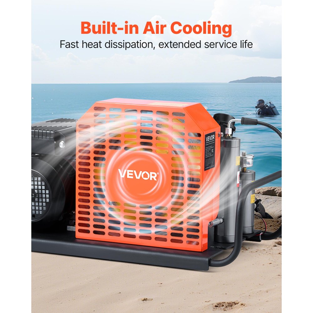 VEVOR PCP Air Compressor, 4500PSI/30Mpa Diving Scuba Tank Air Compressor, 60 L/min Four-Cylinder Auto Stop PCP Rifle Compressor Pump with Fan Cooling System for Scuba Tanks, Paintball, Firefighting