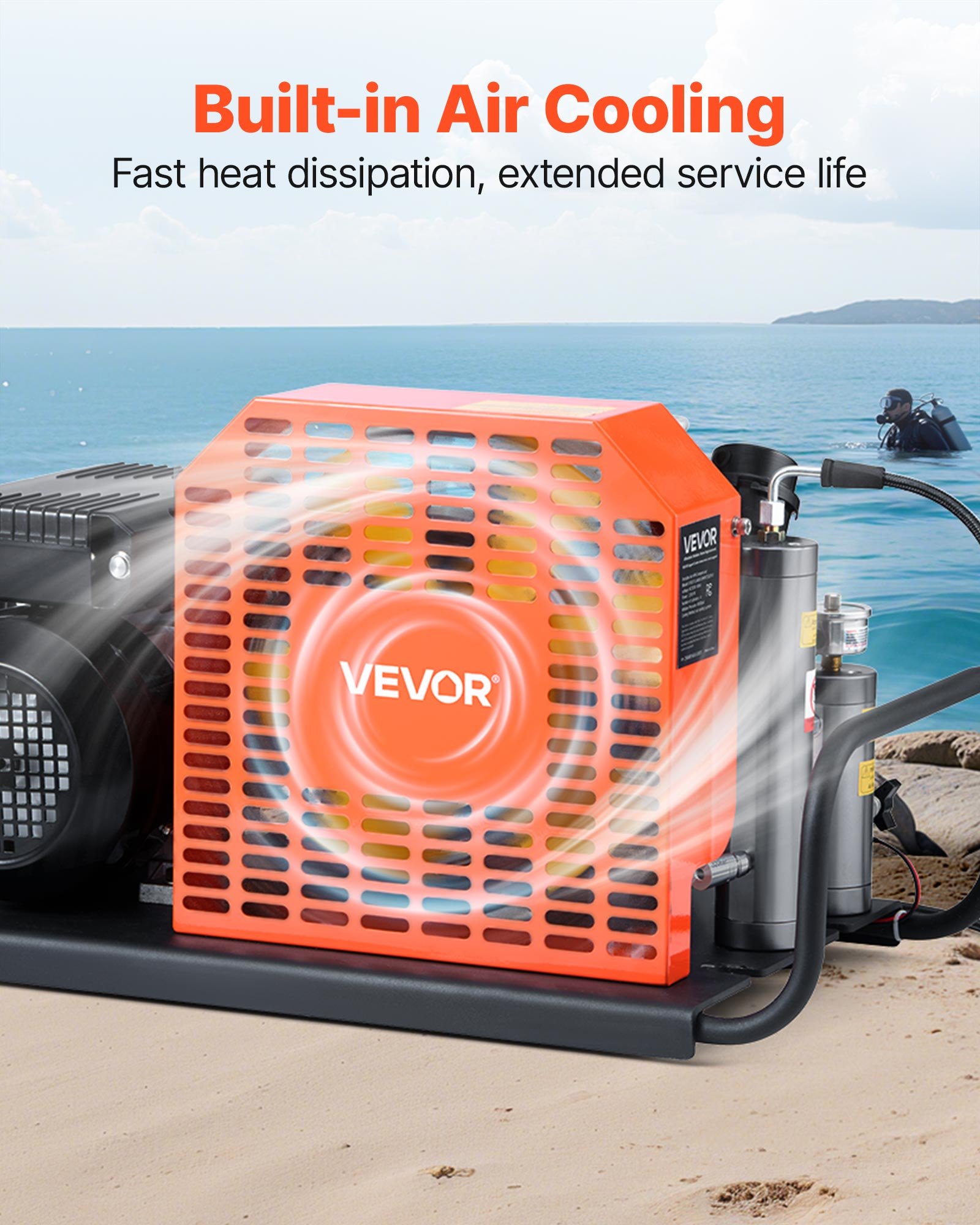 VEVOR PCP Air Compressor, 4500PSI/30Mpa Diving Scuba Tank Air Compressor, 60 L/min Four-Cylinder Auto Stop PCP Rifle Compressor Pump with Fan Cooling System for Scuba Tanks, Paintball, Firefighting