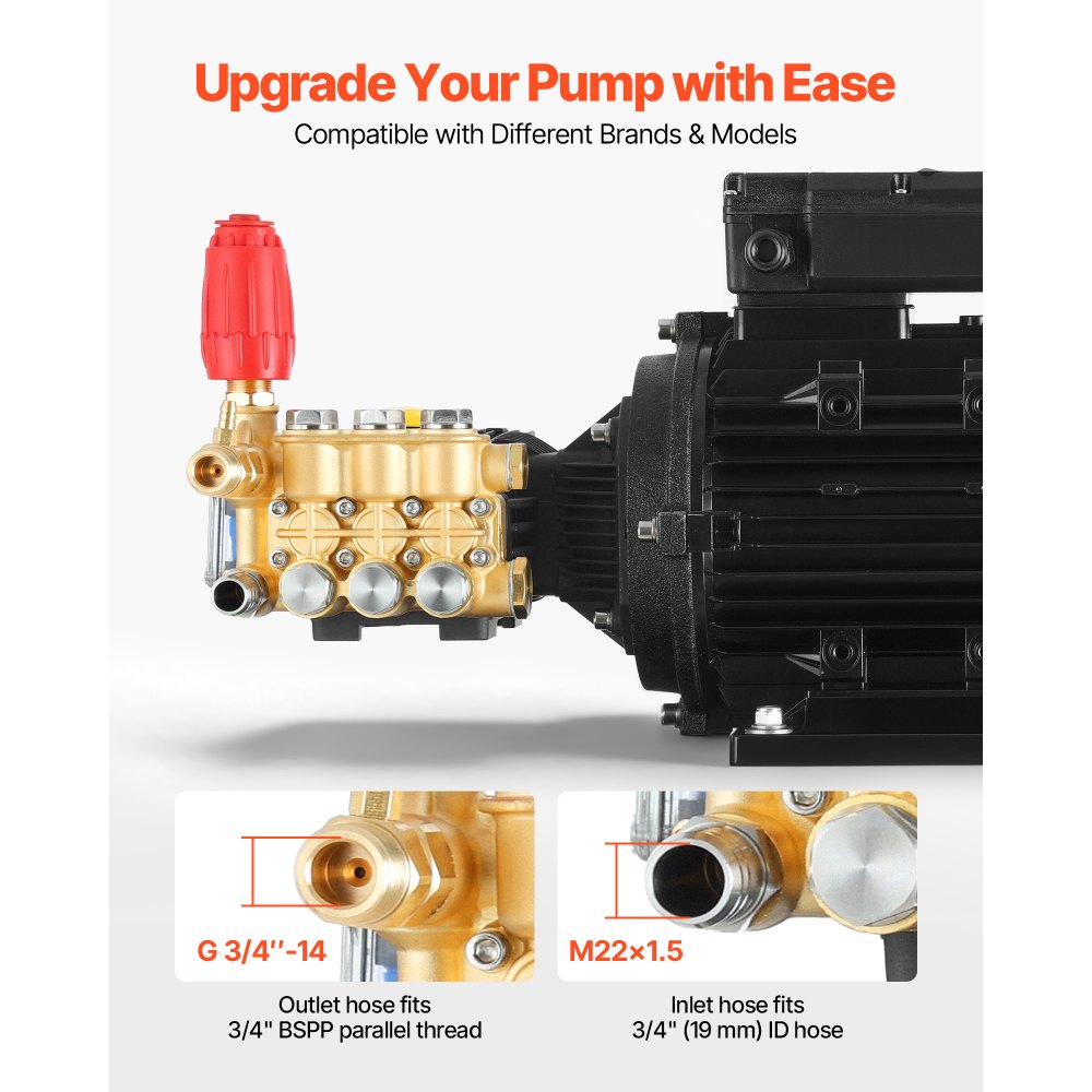 VEVOR Electric Pressure Washer Pump Kit, 1950 PSI, 3.2 GPM, Triplex Power Washer Pump with 5 HP Motor 240 V, Includes Wall Mount Bracket, Spray Gun, Wand, Hose, 5 Nozzles, for Washing Cars, Gardens