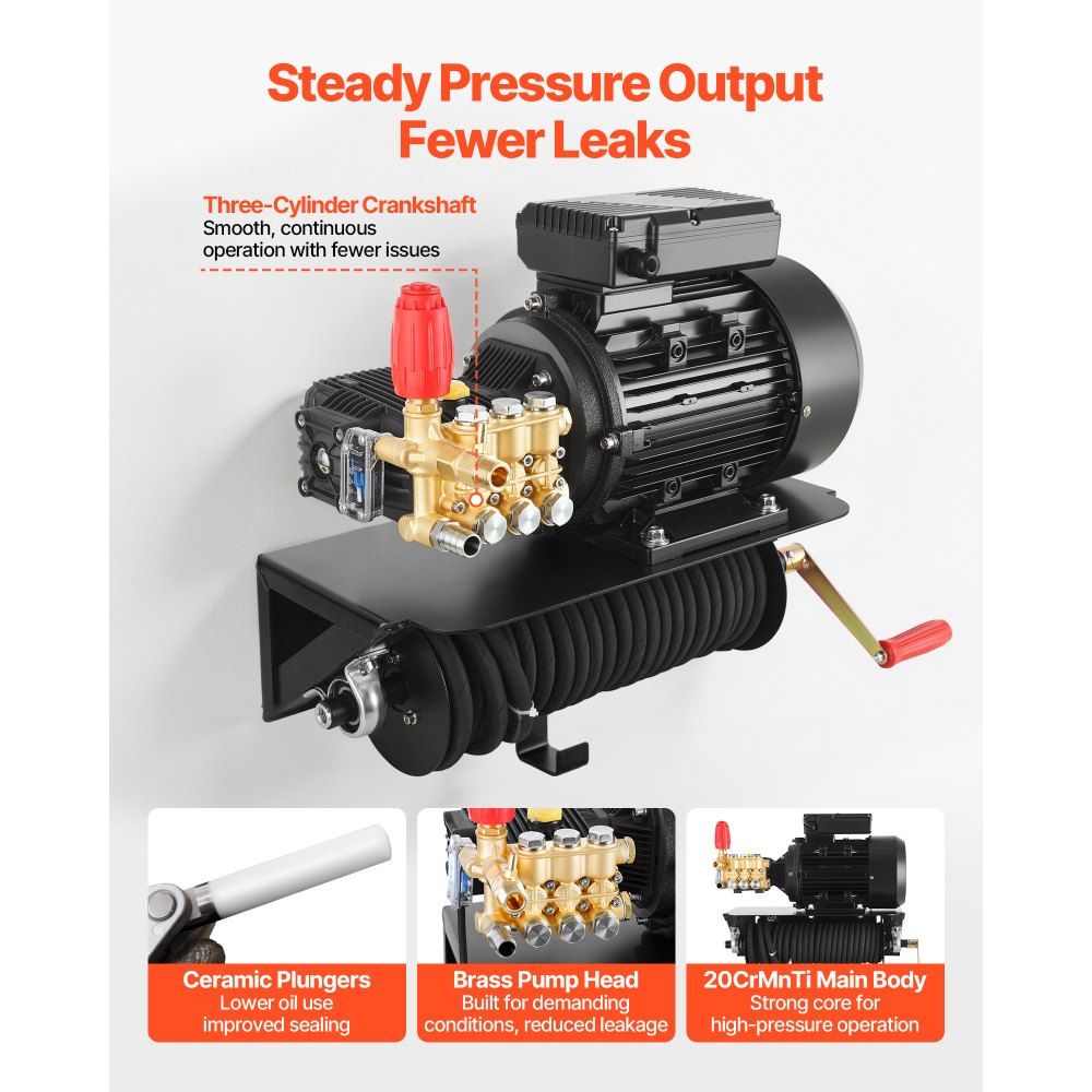 VEVOR Electric Pressure Washer Pump Kit, 1950 PSI, 3.2 GPM, Triplex Power Washer Pump with 5 HP Motor 240 V, Includes Wall Mount Bracket, Spray Gun, Wand, Hose, 5 Nozzles, for Washing Cars, Gardens