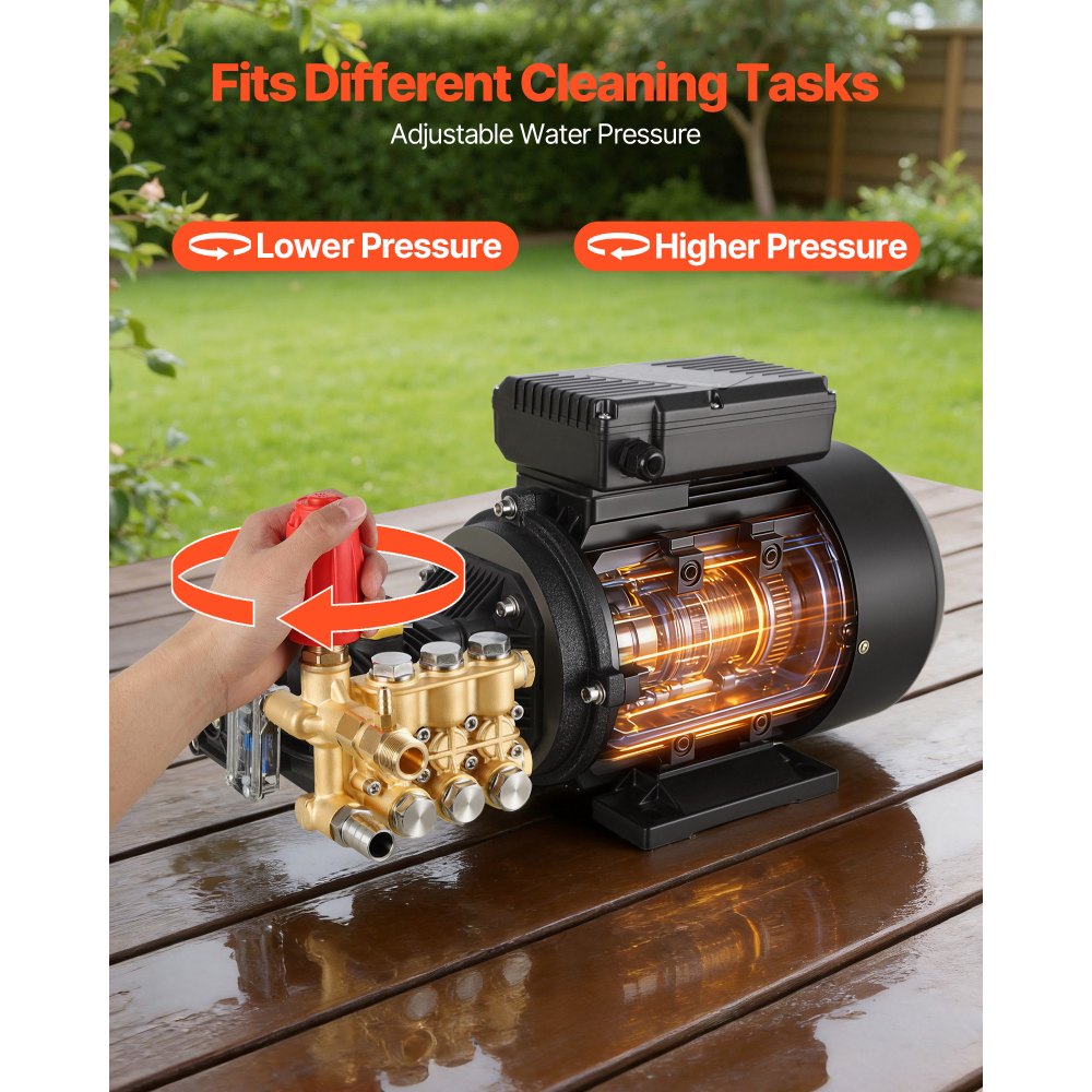 VEVOR Electric Pressure Washer Pump Kit, 1950 PSI, 3.2 GPM, Triplex Power Washer Pump with 5 HP Motor 240 V, Includes Wall Mount Bracket, Spray Gun, Wand, Hose, 5 Nozzles, for Washing Cars, Gardens