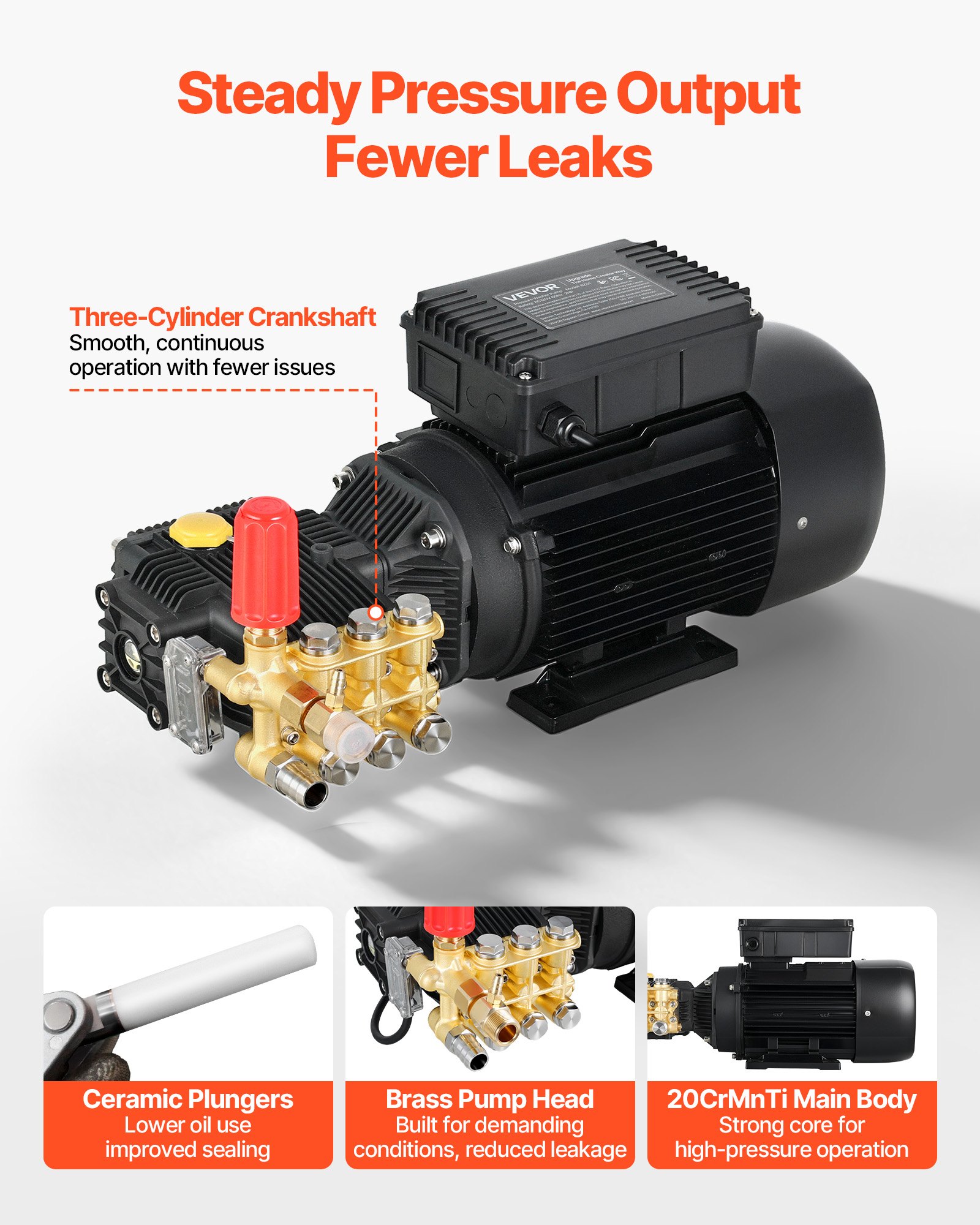 VEVOR Electric Pressure Washer Pump Kit, 1220 PSI, 2.2 GPM, Triplex Power Washer Pump with 2 HP Motor 120 V, Adjustable Water Pressure, for Washing Cars, Gardens, Exterior Walls, Deck, Machinery Equipment